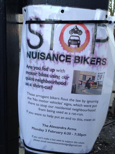 The photo for 'Stop nuisance bikers' cutting through Petersfield bollards.